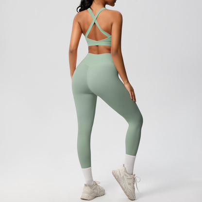 solid color double-sided sanding beautiful back cross sports underwear yoga clothing suit