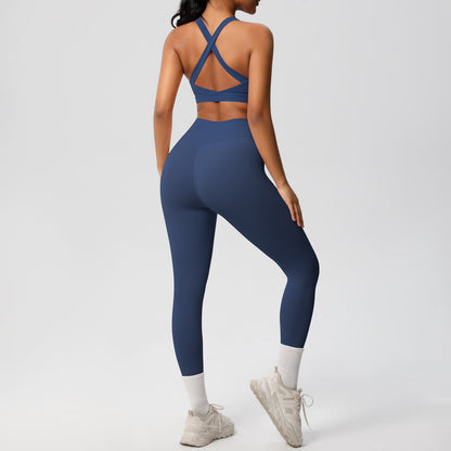 solid color double-sided sanding beautiful back cross sports underwear yoga clothing suit