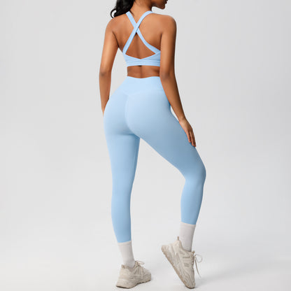 solid color double-sided sanding beautiful back cross sports underwear yoga clothing suit