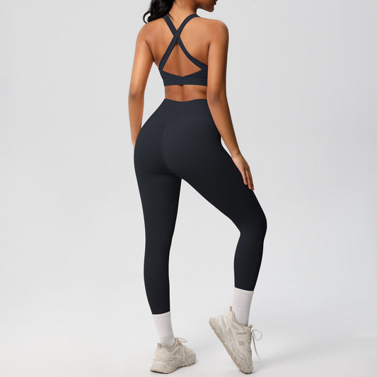 solid color double-sided sanding beautiful back cross sports underwear yoga clothing suit