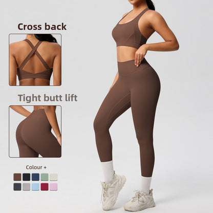 solid color double-sided sanding beautiful back cross sports underwear yoga clothing suit