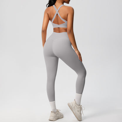 solid color double-sided sanding beautiful back cross sports underwear yoga clothing suit