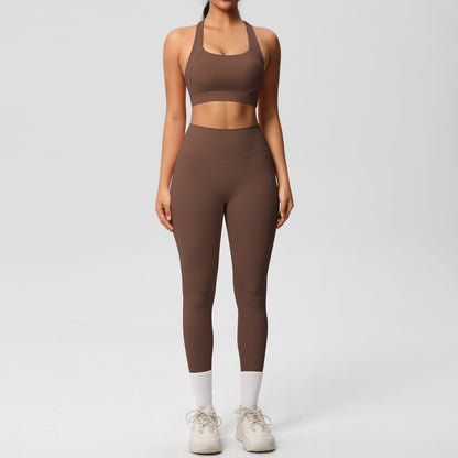 solid color double-sided sanding beautiful back cross sports underwear yoga clothing suit